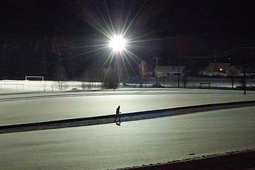 Loipe bei Nacht im Bayerischen Wald